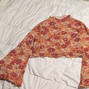 Floral Bell Sleeve Top - Orange and Pink